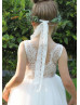 Ivory Lace Tulle Sheer Back Flower Girl Dress